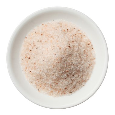 pembe Himalaya tuz kazık bir plaka üzerinde beyaz üstten görünüm izole
