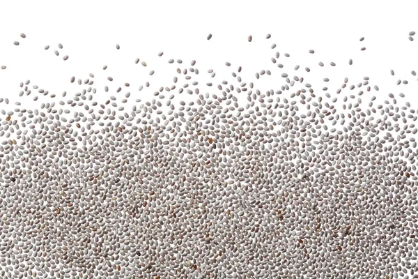 Sementes de chia branca contra fundo branco — Fotografia de Stock