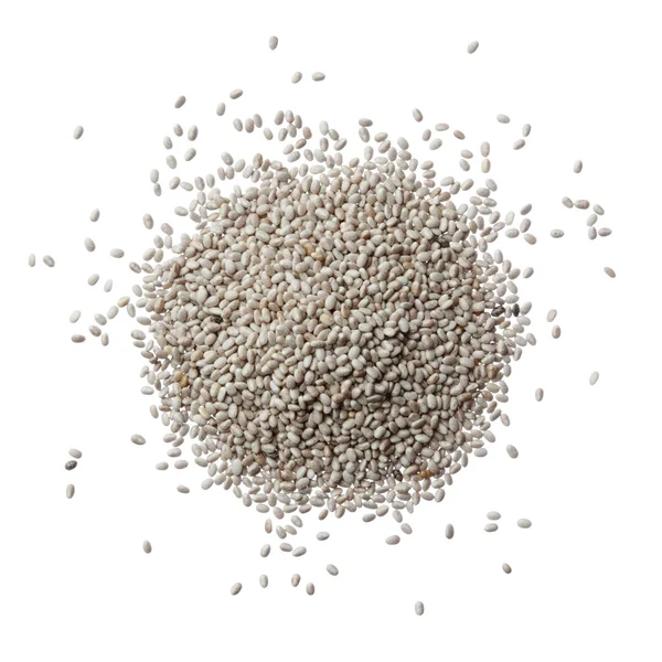 Sementes de chia branca contra fundo branco — Fotografia de Stock