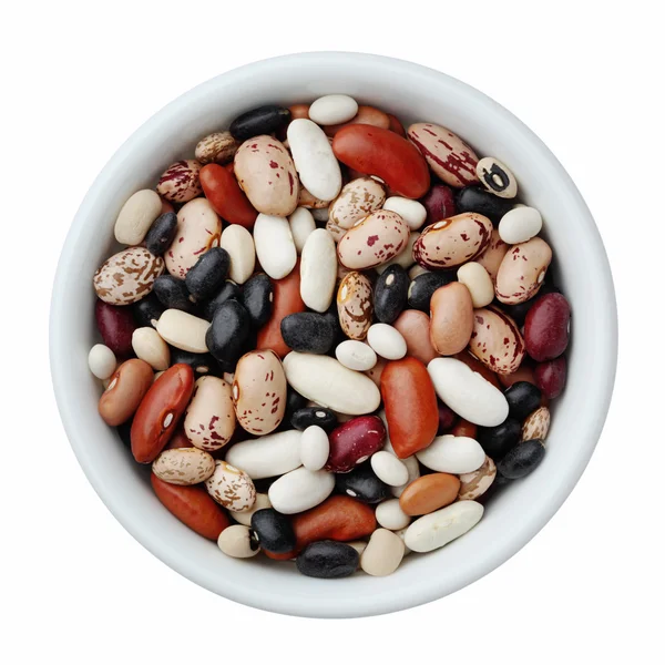 Míchané Sušené fazole v misce izolovaných na bílém pozadí Stock Obrázky