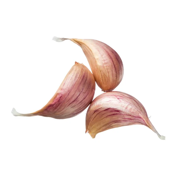 Three garlic cloves isolated on white background — Stock Photo, Image