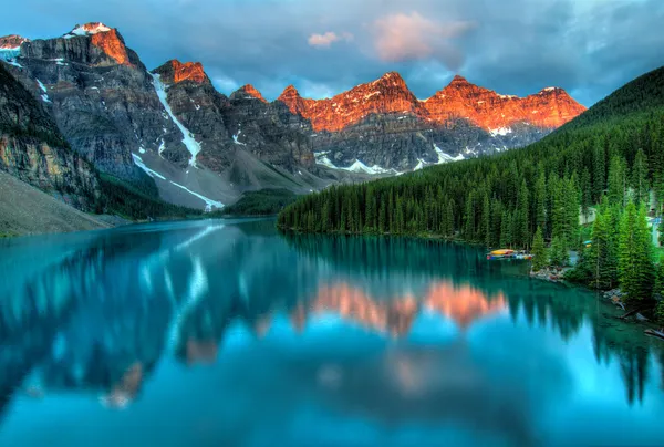 Moraine Lake Sunrise Colorful Landscape Stock Picture