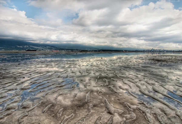 Vaste paysage de plage ondulée avec réflexion nuageuse — Photo