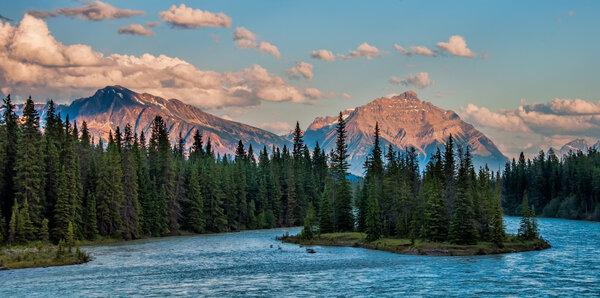 Forest and Mountains Behind the Athabasca River