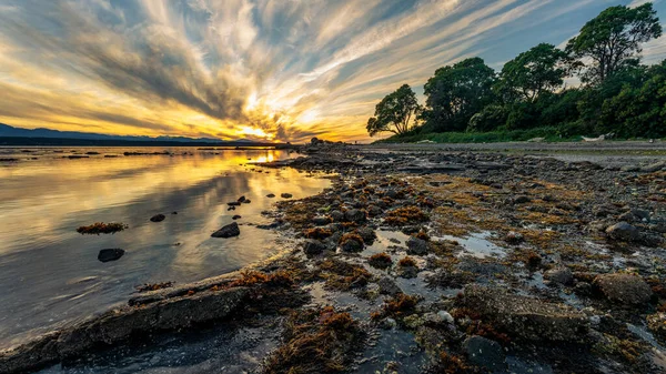 Beau Coucher Soleil Long Rive Île Hornby Colombie Britannique Canada — Photo