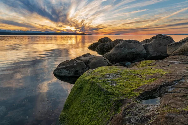 Rocks Out Phipps Point Zachód Słońca Wyspie Hornby Kolumbia Brytyjska Zdjęcie Stockowe