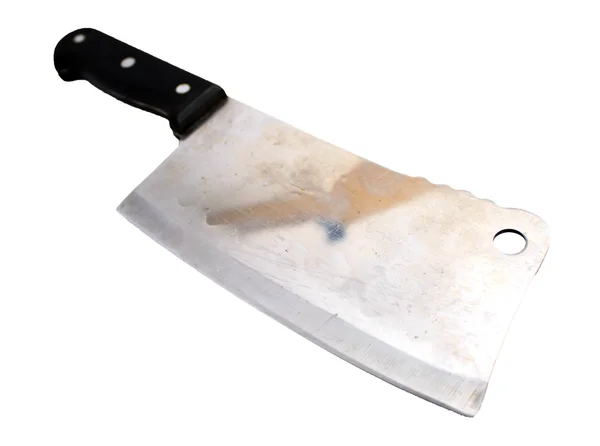 Kullanılmış kasap bıçağı üzerinde beyaz izole — Stok fotoğraf