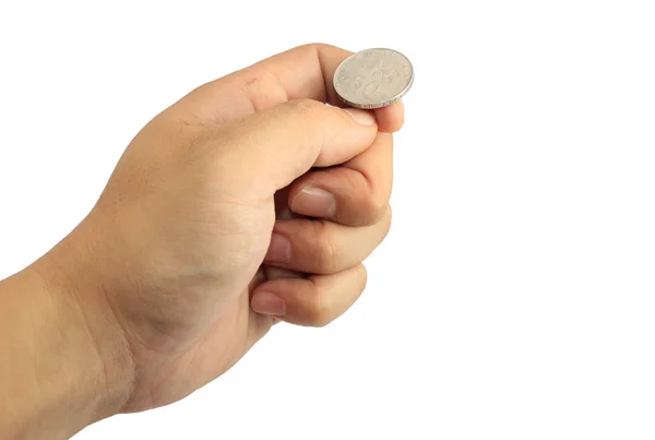 Hand ready to flip coin — Stock Photo, Image