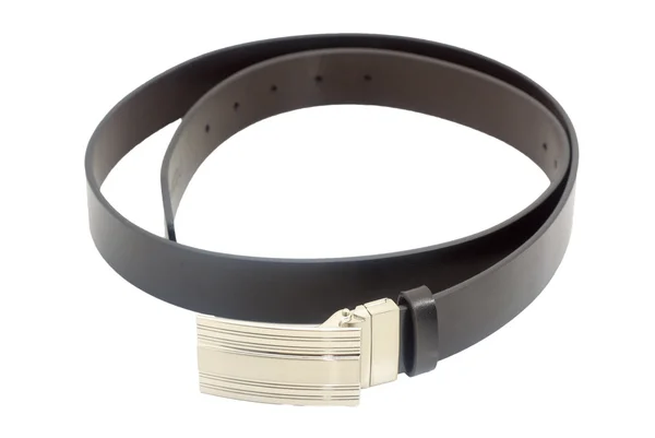 Black leather belt isolated on white — Stock Photo, Image