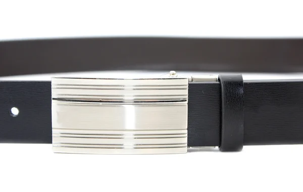 Black leather belt isolated on white — Stock Photo, Image
