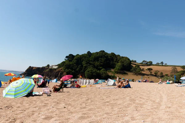 England-Devon-August 2022-Blackpool Sands-A wide view of the beautiful beach at blackpool sands 