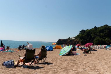 England-Devon-August 2022-Blackpool sands-A wide view of the beautiful beach at blackpool sands 