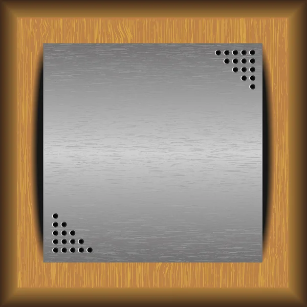 Plaque d'acier sur fond en bois — Image vectorielle