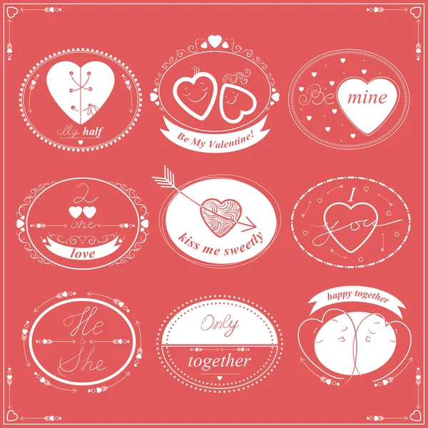 Conjunto Emblemas Etiquetas Insignias Del Día San Valentín Elementos Decorativos — Archivo Imágenes Vectoriales