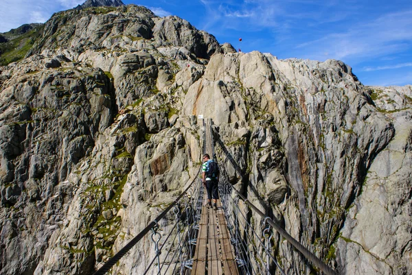 橋、湖、triftsee、スイス連邦共和国にまたがる — ストック写真