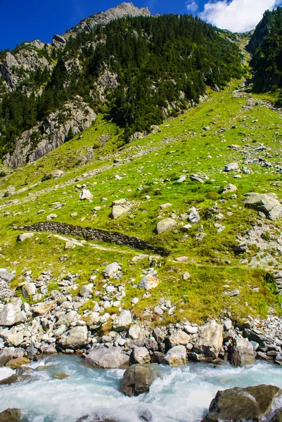 Die brücke überspannt den see, triftsee, schweiz — Stockfoto