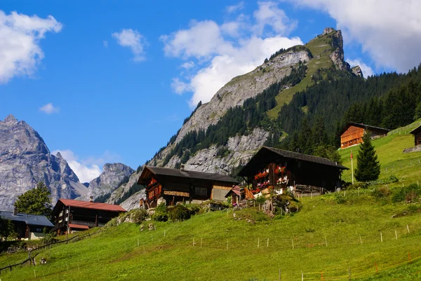 Uitzicht op de Zwitserse Alpen: mooie gimmelwald village, centrale sw — Stockfoto