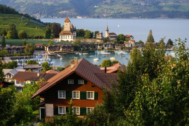 Spiez kalesinde lake thun, İsviçre