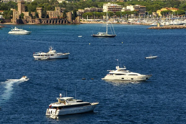 View of Harbor and marina with moored yachts and motorboats in C — Stock Photo, Image