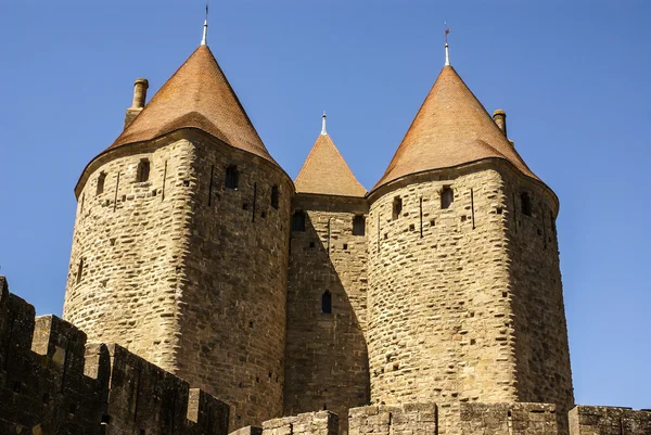 Paredes exteriores de Porte Narbonnaise en Carcassonne en Francia —  Fotos de Stock