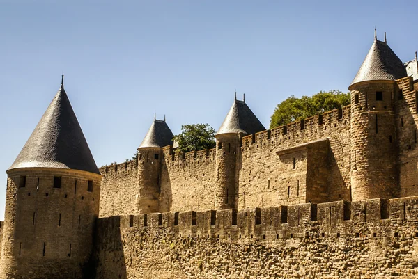 Ytterväggar av porte pomp på carcassonne i Frankrike — Stockfoto