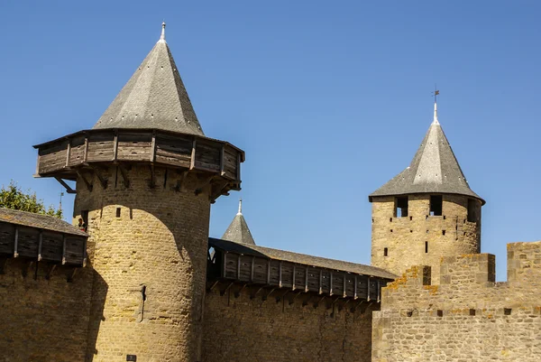 Pereții din afara Porții Narbonnaise de la Carcassonne, Franța — Fotografie, imagine de stoc