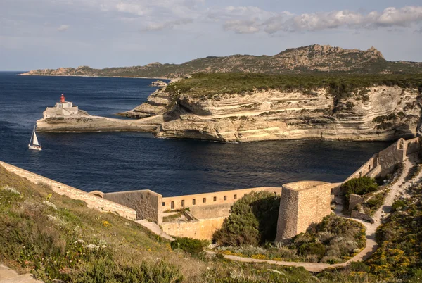 Beautiful old village of Bonifacio (Corsica island, France), sus — Stock Photo, Image