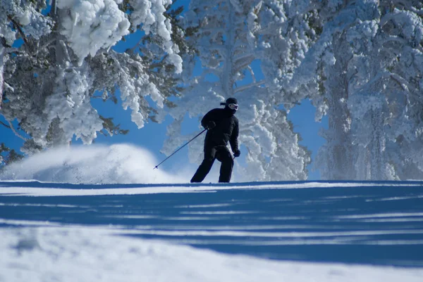 Skiing, winter, woman,men, skiing downhill — Stock Photo, Image