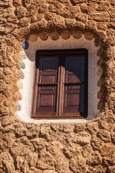 Barcelona park Guell fairy tale mosaic house on entrance — Stock Photo, Image