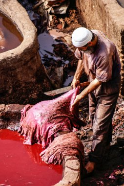 Fez, Fas. En çok ziyaret edilen pa dokumacılar Tabakhane Çarşısı olduğunu