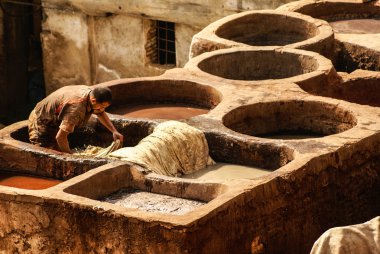 Tabakhane, fes, Fas, Fez'in tanneri Afrika eski tankları