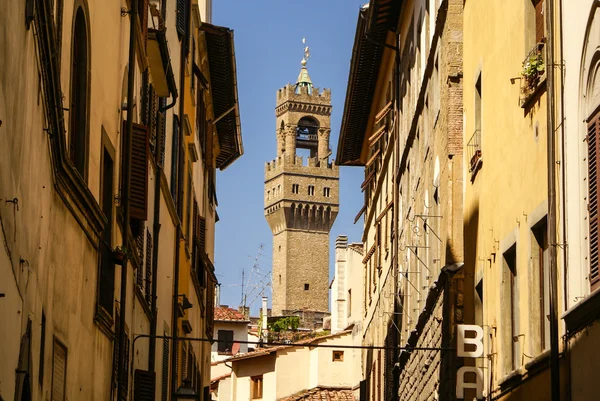 Tower of Palazzo Vecchio view from Santa Croce square, Florence, — Stock Photo, Image