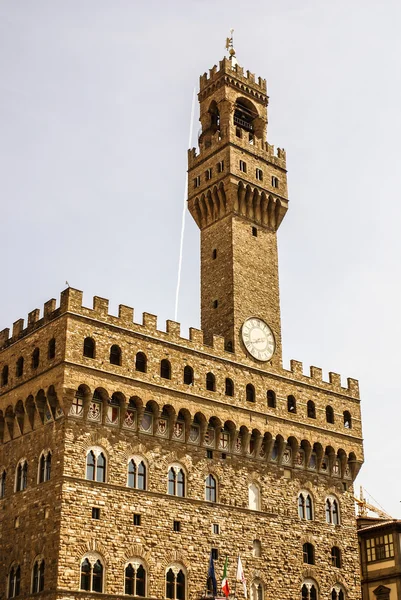 A torre do relógio do Palazzo Vecchio na Praça Signoria, Florença , — Fotografia de Stock