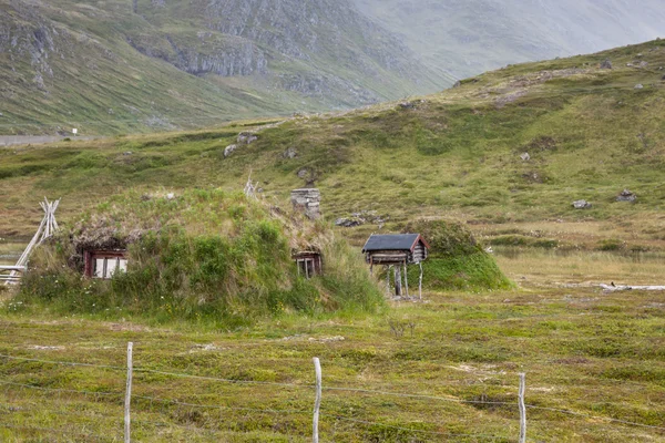 Norueguês casa de campo telhado grama típica — Fotografia de Stock