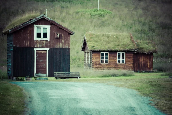 Noorse typische gras dak landhuis — Stockfoto