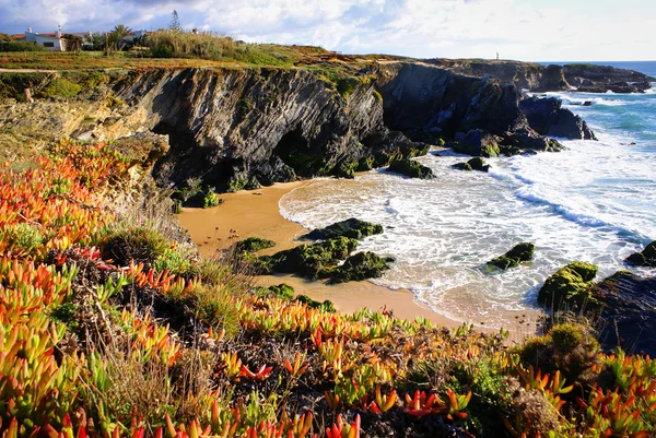 Útesu pobřeží Atlantického oceánu na sardao mysu (cabo sardao), alentej — Stock fotografie