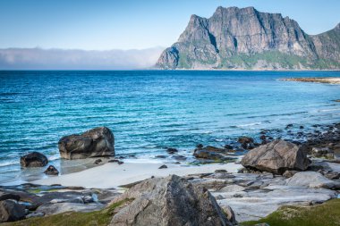 güzel manzara Norveç, lofoten Adaları'eggum Beach