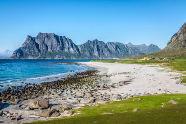 güzel manzara Norveç, lofoten Adaları'eggum Beach