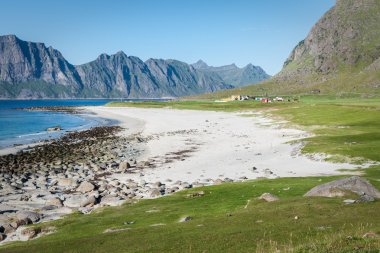 güzel manzara Norveç, lofoten Adaları'eggum Beach