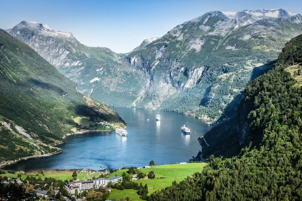 Geiranger fiordo vista panoramica, Norvegia — Foto Stock