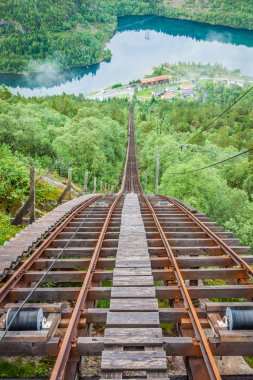 eski terk edilmiş tren yolunda trolltunga, Norveç