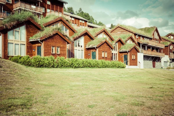 Typisch norwegisches Haus mit Gras auf dem Dach — Stockfoto