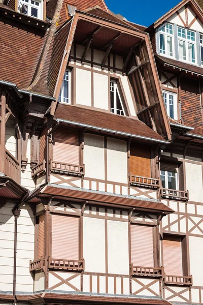 Stylized half-timbered house. Etretat is a commune in the Seine — Stock Photo, Image