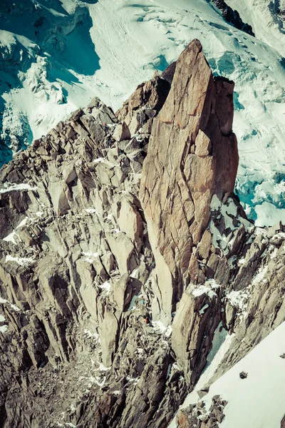 Alpinista na rota. Aiguille du Midi — Fotografia de Stock