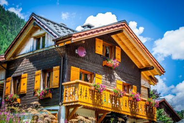 geleneksel kır evi İsviçre Alpleri'nde