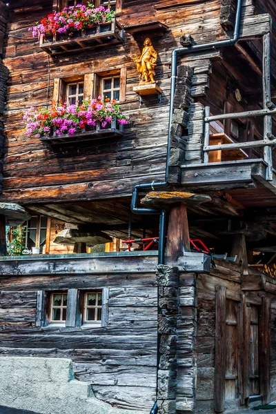 Wooden houses in Fiesch - Switzerland — Stock Photo, Image