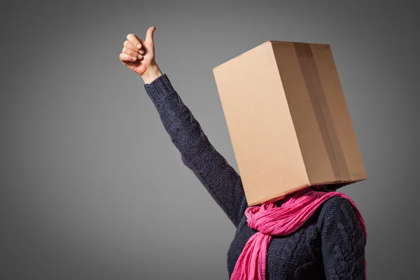 Girl with cardboard box head — Stock Photo, Image