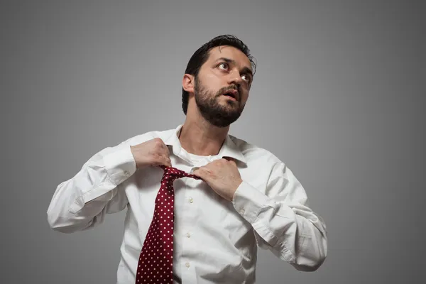 Young bearded man with red tie — Stock Photo, Image