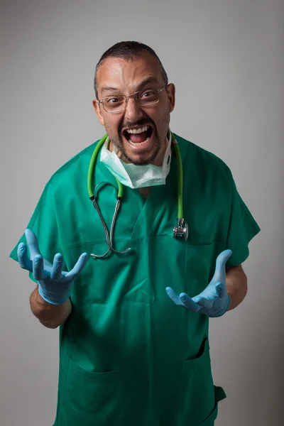 Portrait of a young physician shouting — Stock Photo, Image