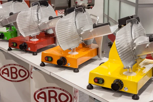 Colorful meat slicers at Host 2013 in Milan, Italy — Stock Photo, Image